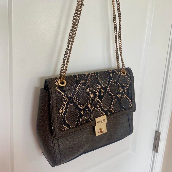Vintage Guess Leather Purse Snakeskin Logo Chain READ - Picture 4 of 8